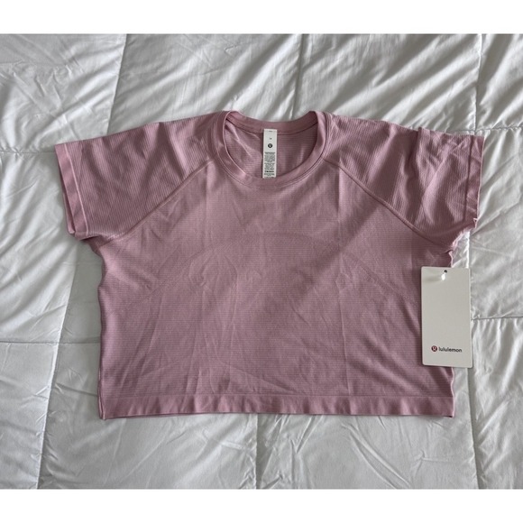 lululemon athletica Tops - New Lululemon Women Size 14 Swiftly Tech Cropped Short Sleeve 2.0 Pink Haze
